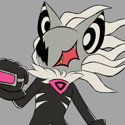 Size: 2048x2048 | Tagged: safe, artist:joopitor, infinite the jackal, 2024, alternate universe, au:renegade, grey background, infinite's mask, looking offscreen, phantom ruby, simple background, solo