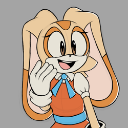 Size: 2048x2048 | Tagged: safe, artist:joopitor, cream the rabbit, 2024, aged up, alternate outfit, alternate universe, au:renegade, dress, eyelashes, grey background, looking offscreen, mouth open, older, open smile, simple background, smile, solo