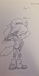 Size: 1045x2048 | Tagged: safe, artist:ashzure7, whisper the wolf, peace sign, pencilwork, sketch, traditional media, wink