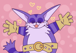 Size: 1734x1212 | Tagged: safe, artist:raadwolvesart, artist:sparksketching, big the cat, cat, 2025, abstract background, arms out, blushing, eyes closed, flat colors, heart, mouth open, open smile, smile, solo
