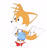 Size: 1280x1363 | Tagged: safe, artist:raadwolvesart, artist:sparksketching, miles "tails" prower, fox, 2019, :o, alternate outfit, chibi, classic tails, clothes, cute, flat colors, looking offscreen, male, mouth open, overalls, simple background, solo, standing, tailabetes, white background