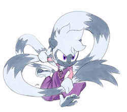 Size: 2048x1804 | Tagged: safe, artist:buddyhyped, tangle the lemur, lemur, 2025, barefoot, clothes, cosplay, crossover, disney, dress, female, long tail, looking ahead, looking offscreen, rapunzel, running, signature, smile, solo, tangled (movie)