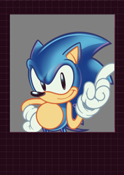 Size: 1816x2550 | Tagged: artist needed, safe, sonic the hedgehog, sonic the hedgehog (1991), 2022, box art, classic sonic, hand on hip, redraw, smile, smiling at viewer, solo, wagging finger