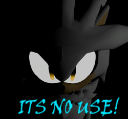 Size: 780x727 | Tagged: safe, artist:superbluenoc, silver the hedgehog, 2025, 3d, alternate universe, au:outcome memories, black background, english text, it's no use, looking at viewer, meme, no mouth, shadowed face, simple background, solo, text
