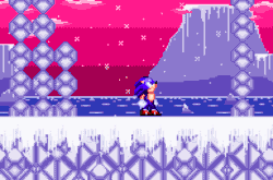 Size: 1737x1143 | Tagged: safe, artist:landjaws42, sonic the hedgehog, 2023, 8-bit, animated, classic sonic, clouds, fake screenshot, gif, ice cap zone, infinite loop, looking up, snow, snowing, solo, sunset, water