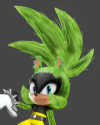 Size: 380x473 | Tagged: safe, artist:iamlinkfromloz, surge the tenrec, 2025, frown, grey background, looking at viewer, movie style, redraw, simple background, solo, spiked bracelet