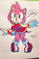 Size: 1366x2048 | Tagged: suggestive, artist:rockthebull, amy rose, nipple outline, panties