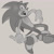 Size: 1500x1500 | Tagged: safe, artist:chunkycrocs, artist:t0yhaunt, sonic the hedgehog, 2025, grey background, greyscale, looking at viewer, mid-air, monochrome, mouth hold, simple background, solo