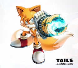 Size: 2738x2378 | Tagged: safe, artist:thatbirdguy_, miles "tails" prower, sonic frontiers, alternate universe, au:tails frontiers, blaster, simple background, solo, white background