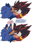 Size: 1215x1646 | Tagged: safe, artist:chunkycrocs, artist:t0yhaunt, shadow the hedgehog, sonic the hedgehog, 2021, beanbrows, blushing, blushing shoulder, cute, dialogue, duo, english text, fluffy, freckles, gay, kiss, shadow x sonic, shadowbetes, shipping, simple background, sonabetes, speech bubble, text, white background