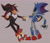 Size: 2048x1755 | Tagged: safe, artist:luffydguzzler, metal sonic, shadow the hedgehog, hedgehog, 2024, duo, frown, gay, grey background, heart chest, holding hands, lidded eyes, looking at each other, male, metadow, robot, shipping, simple background, standing