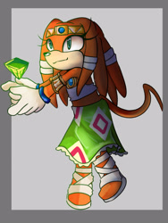 Size: 1200x1600 | Tagged: safe, artist:ahratty, tikal, echidna, 2025, chaos emerald, female, looking offscreen, smile, solo, standing