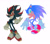 Size: 2001x1742 | Tagged: safe, artist:froflossy, shadow the hedgehog, sonic the hedgehog, 2025, backwards v sign, claws, clenched teeth, duo, frown, looking at viewer, no outlines, posing, redraw, simple background, smile, standing, v sign, white background