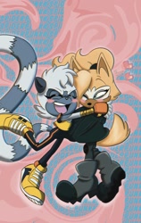 Size: 1200x1900 | Tagged: safe, artist:venom6791, tangle the lemur, whisper the wolf, 2022, abstract background, blushing, duo, heart, lesbian, looking at them, redraw, shipping, smile, tangle x whisper