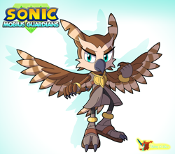 Size: 1192x1056 | Tagged: safe, artist:shiny-keldeo, longclaw, owl, 2023, alternate universe, au:mobius guardians, claws, looking at viewer, mobianified, solo