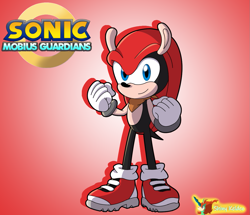 Size: 1085x935 | Tagged: safe, artist:shiny-keldeo, mighty the armadillo, 2024, alternate universe, au:mobius guardians, bandana, clenched fists, gloves, gradient background, red shoes, shoes, smile, smiling at viewer, solo, standing