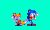 Size: 600x355 | Tagged: safe, artist:cartoonsanimate22, miles "tails" prower, sonic the hedgehog, 2022, alternate version, animated, blue background, classic sonic, classic tails, dancing, duo, gif, happy, infinite loop, looking at viewer, meme, pixel art, simple background, smile, smiling at viewer, sprite
