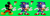 Size: 302x94 | Tagged: safe, artist:cartoonsanimate22, sonic the hedgehog, 2021, :o, classic sonic, classic sonic (universe), crossover, disney, duo, green background, looking offscreen, mickey mouse, mouth open, pixel art, simple background, sprite, standing, style emulation