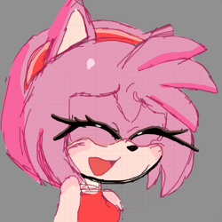 Size: 736x735 | Tagged: safe, artist:raythefartpooe, amy rose, hedgehog, 2025, eyelashes, eyes closed, mouth open, open smile, smile, solo