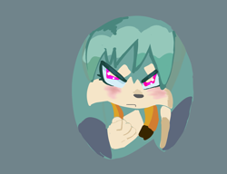 Size: 2961x2279 | Tagged: safe, artist:raythefartpooe, kit the fennec, 2025, beanbrows, blue background, cute, frown, looking at viewer, no outlines, simple background, solo