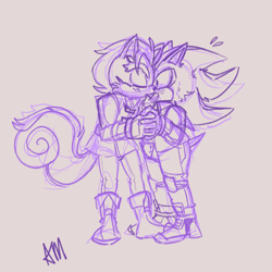 Size: 1000x1000 | Tagged: safe, artist:airamy, elias acorn, shadow the hedgehog, 2024, duo, elias x shadow, gay, grey background, kiss, line art, shipping, signature, simple background, sketch