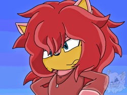 Size: 632x476 | Tagged: safe, artist:berry, elias acorn, sonic x, 2025, clothes, elias is not amused, fake screenshot, frown, long hair, looking offscreen, ms paint, necklace, shirt, solo, sonic x style, unamused