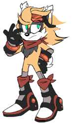 Size: 1267x1976 | Tagged: safe, artist:pinkiteru, oc, oc:arin the akita, dog, 2017, akita, bandana, black gloves, boots, chest fluff, ear fluff, eye clipping through object, flat colors, frown, fur markings, gloves, goggles, hair, hand on hip, lidded eyes, oc only, simple background, solo, white background