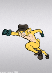 Size: 613x858 | Tagged: safe, artist:cranberrycruise, 2016, clenched fists, gradient background, hat, looking at viewer, reaching out, smile, smiling at viewer, solo, wombat, wombat stu