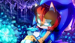 Size: 3529x2000 | Tagged: safe, artist:darkcrowl, sally acorn, sonic the hedgehog, chipmunk, hedgehog, 2016, butterfly, duo, flower, sally x sonic, sally's ringblader outfit, shipping, straight