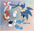 Size: 1818x1650 | Tagged: safe, artist:risziarts, sally acorn, sonic the hedgehog, chipmunk, hedgehog, 2025, duo, female, grin, hand behind back, happy, holding hands, male, open smile, sally x sonic, sally's ringblader outfit, shipping, smile, straight