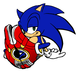 Size: 683x632 | Tagged: safe, artist:or__todd, sonic the hedgehog, 2025, lidded eyes, looking at viewer, simple background, sitting, smile, soap shoes, solo, white background