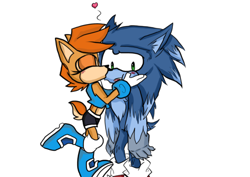 Size: 500x354 | Tagged: safe, artist:ask-gamer-sally, sally acorn, sonic the hedgehog, chipmunk, 2014, blush, duo, heart, kiss, sally x sonic, sally's ringblader outfit, shipping, sonic the werehog, straight, werehog
