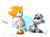 Size: 1024x762 | Tagged: safe, artist:finikart, oc, oc:andre the hedgehog, oc:stripes the raccoon, hedgehog, raccoon, 2019, arms behind head, chair, clothes, duo, holding something, looking at them, looking back, looking back at them, scarf, signature, sitting, smile, snow, snowing, snowman, standing, winter, winter outfit