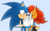 Size: 1150x715 | Tagged: safe, artist:risziarts, sally acorn, sonic the hedgehog, chipmunk, hedgehog, 2022, comforting, crying, duo, female, looking at each other, male, sally x sonic, sally's ringblader outfit, shipping, simple background, straight, tears