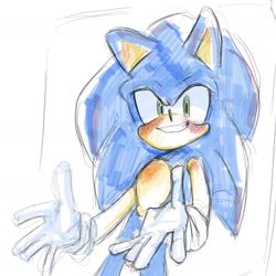 Size: 1640x1640 | Tagged: safe, artist:slow_footed8, sonic the hedgehog, 2025, looking at viewer, simple background, smile, solo, standing, white background