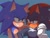 Size: 1024x768 | Tagged: safe, artist:slow_footed8, shadow the hedgehog, sonic the hedgehog, 2025, blue background, duo, english text, gay, heart, looking at each other, looking at them, question mark, shadow x sonic, shipping, simple background, smile