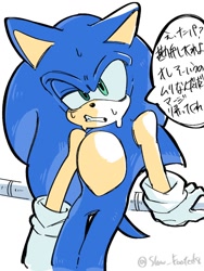 Size: 768x1024 | Tagged: safe, artist:slow_footed8, sonic the hedgehog, 2025, dialogue, japanese text, looking at viewer, simple background, solo, speech bubble, white background