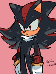 Size: 768x1024 | Tagged: safe, artist:slow_footed8, shadow the hedgehog, 2025, pink background, simple background, solo, standing