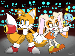 Size: 2000x1500 | Tagged: safe, artist:z-nebula-z, cheese (chao), cream the rabbit, egg pawn, miles "tails" prower, arm buster, trio