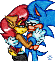 Size: 744x838 | Tagged: safe, artist:jayfoxfire, sally acorn, sonic the hedgehog, chipmunk, hedgehog, 2014, duo, sally x sonic, sally's ringblader outfit, shipping, straight, valentine's day