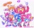 Size: 2447x1984 | Tagged: safe, artist:thechaosink, amy rose, knuckles the echidna, mighty the armadillo, miles "tails" prower, ray the flying squirrel, robotnik, sonic the hedgehog, armadillo, echidna, flying squirrel, fox, hedgehog, human, squirrel, sonic mania, 2025, chaos emerald, classic amy, classic knuckles, classic mighty, classic ray, classic robotnik, classic sonic, classic tails, flying, group, holding something, looking at viewer, mid-air, signature, simple background, smile, sonic mania plus, spinning tails, standing, white background