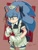 Size: 768x1024 | Tagged: safe, artist:slow_footed8, sonic the hedgehog, hedgehog, brown background, crossdressing, dress, gothic lolita, holding something, lolita, maid outfit, musical notes, simple background, solo, standing