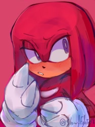 Size: 768x1024 | Tagged: safe, artist:slow_footed8, knuckles the echidna, 2025, red background, simple background, solo