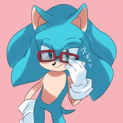 Size: 768x768 | Tagged: safe, artist:slow_footed8, sonic the hedgehog, 2025, glasses, pink background, simple background, smile, solo, standing