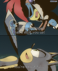 Size: 1116x1371 | Tagged: safe, artist:risziarts, sally acorn, sonic the hedgehog, chipmunk, hedgehog, sonic and the black knight, 2023, dialogue, duo, english text, knight armor, meme, redraw, sally x sonic, shipping, sir guinevere, straight, weapon