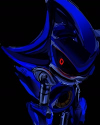 Size: 823x1029 | Tagged: safe, artist:spacedawgspace, metal sonic, 2025, black background, black sclera, looking at viewer, robot, simple background, solo, standing