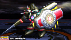 Size: 1920x1080 | Tagged: safe, artist:sab64, robotnik, human, sonic heroes, 2022, 3d, abstract background, egg emperor, looking at viewer, outdoors, robot, shield, solo, sword