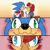 Size: 900x900 | Tagged: safe, artist:squishy-lombax, sally acorn, sonic the hedgehog, chipmunk, hedgehog, 2025, clothes, duo, female, forehead touch perspective, fully clothed, holding something, looking at each other, male, meme, paper, redraw, sally x sonic, sally's ringblader outfit, shipping, straight, watermark