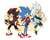 Size: 1000x800 | Tagged: safe, artist:squishy-lombax, shadow the hedgehog, silver the hedgehog, sonic the hedgehog, hedgehog, 2024, clothes, fighting pose, flat colors, floating, fully clothed, male, pose, trio, watermark