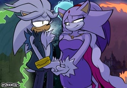 Size: 3999x2780 | Tagged: safe, artist:iyzeekiil, artist:sanzokudebien, blaze the cat, silver the hedgehog, aged up, shipping, silvaze, straight